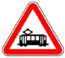 Sinal A28: Intersecção com via onde circulam veículos sobre carris